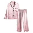 thumbnail image 3 of Pajamas for Women Set Button down Satin Silk Sleepwear Sets Long Sleeve V Neck Loungewear Long Pants Nightwear, 3 of 7