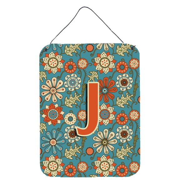 Letter J Flowers Retro Blue Wall or Door Hanging Prints