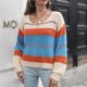 thumbnail image 5 of Suéter con cuello en V para mujer Suéter suelto de manga larga de otoño e invierno Costura a rayas Casual Fridja  hjk1574, 5 of 5