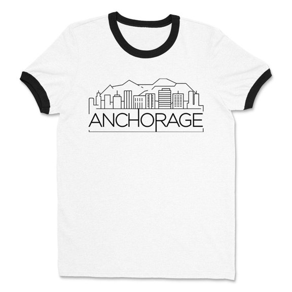 Skyline Anchorage Ringer Tee Shirt Unisex Large White/Black