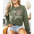 thumbnail image 3 of He Is Risen Easter Sweatshirt for Women - Pearl Bow Christian Faith Pullover Army Green Sweatshirt Adult Small, 3 of 7