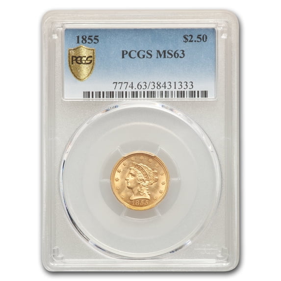 1855 $2.50 Liberty Gold Quarter Eagle MS-63 PCGS