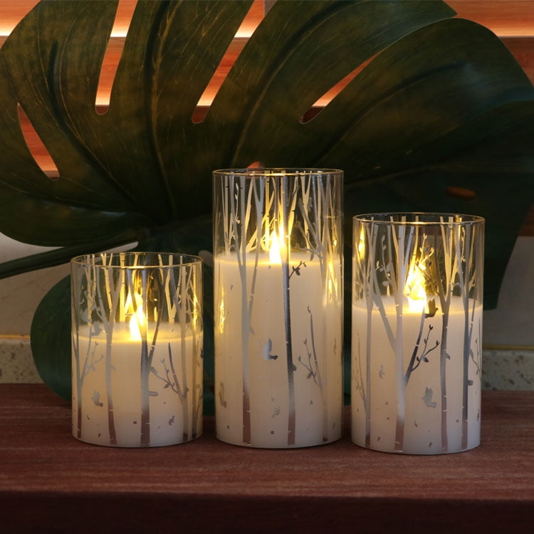 Rhytsing Birch Design Glass Battery Operated LED Candles with Timer