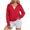 thumbnail image 2 of ClodeEU Cropped Zip Up Hoodies For Womens,Drawstring Hooded Thumbhole Sweatshirt,Sweatshirt Fall with Pockets Red,Womens Plus XL, 2 of 7