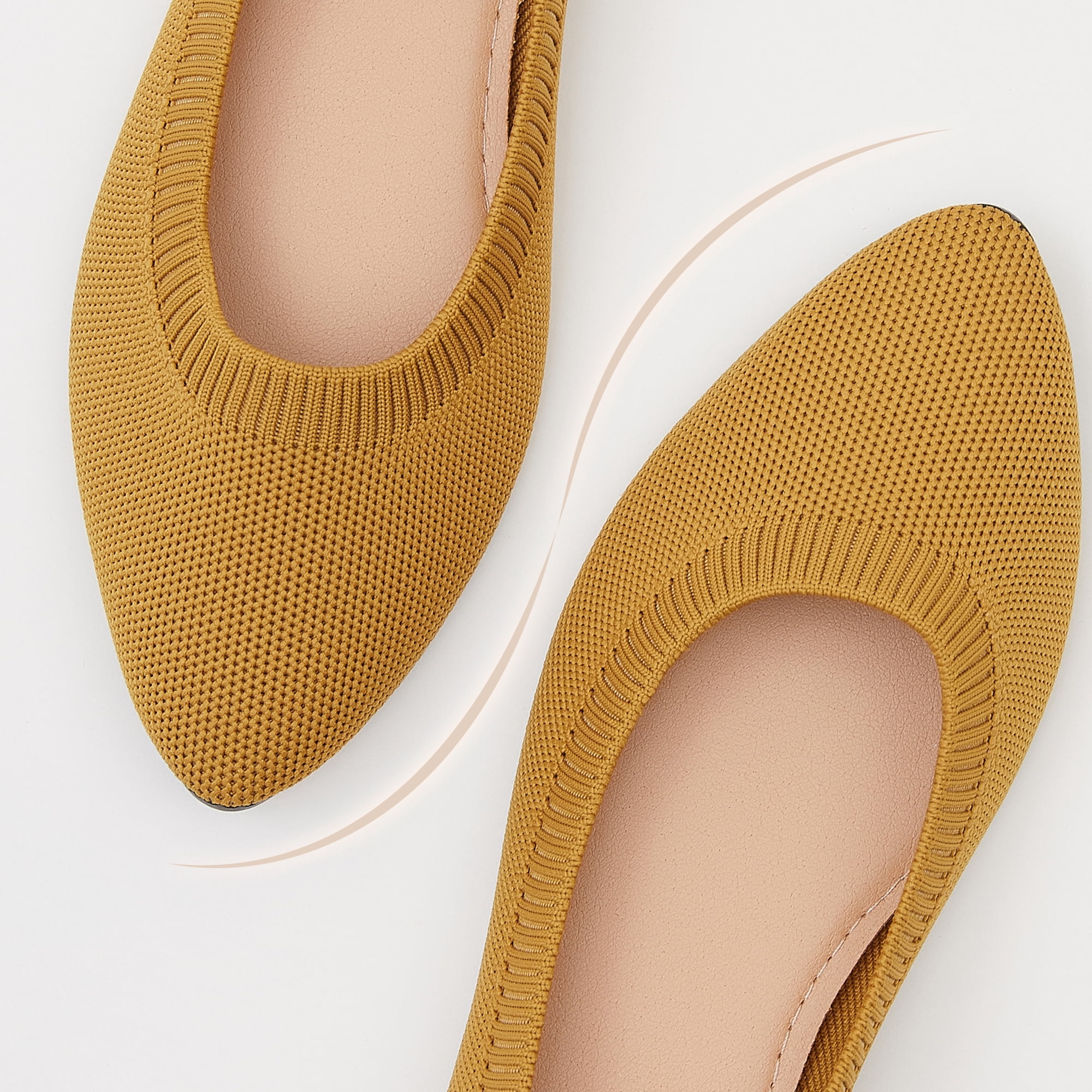 AOMAIS Women's Ballet Flats Pointed Toe Flats Mesh Slip On Shoes Fashion Lady shoes Classic Loafer Flats(Yellow,US11)