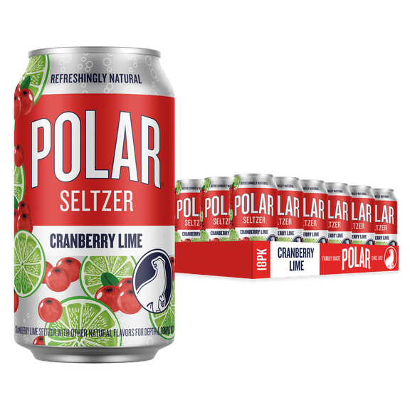 Polar Zero Calorie Cranberry Lime Sparkling Seltzer Water, 12 fl oz, 18 Pack Cans