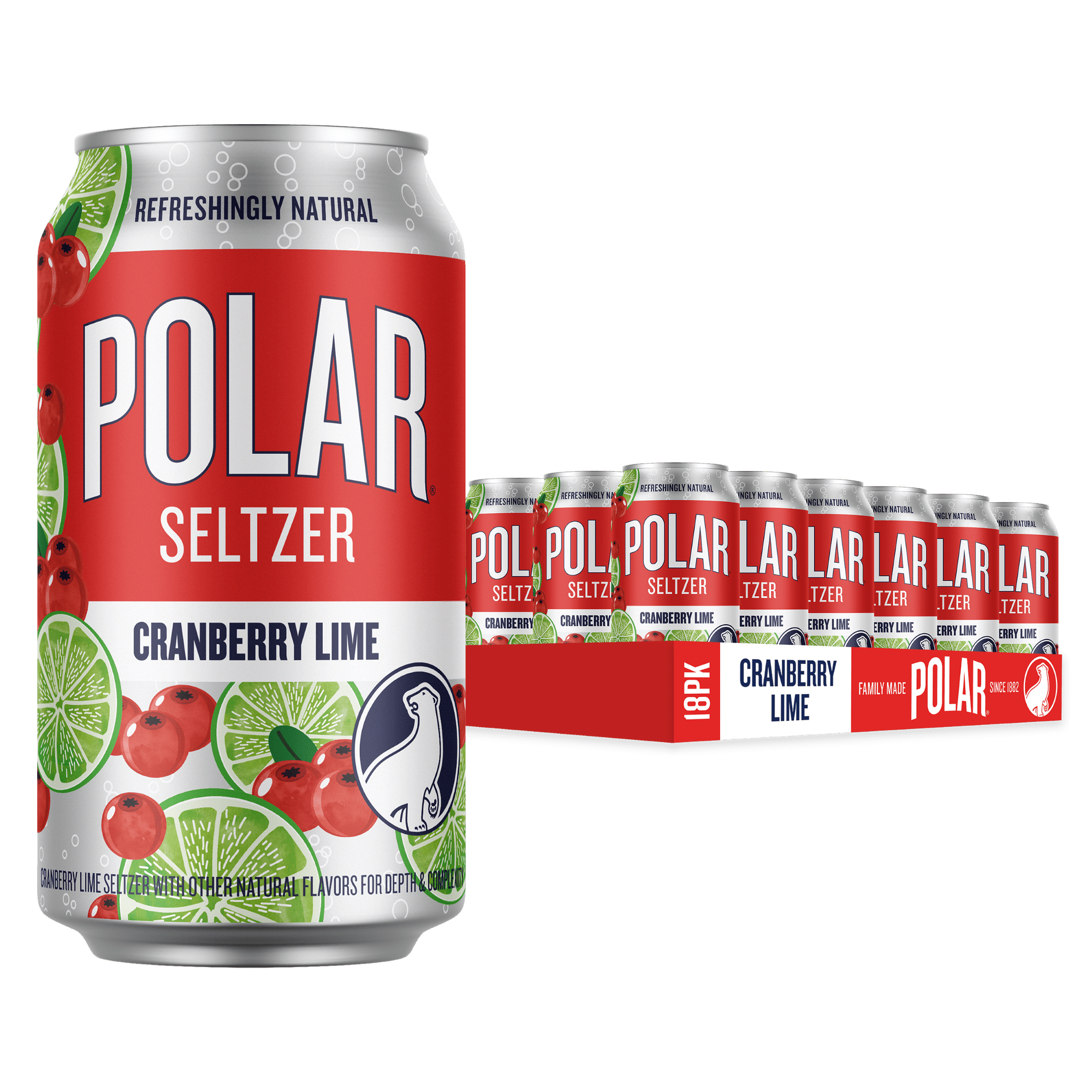 Polar Zero Calorie Cranberry Lime Sparkling Seltzer Water, 12 fl oz, 18 Pack Cans