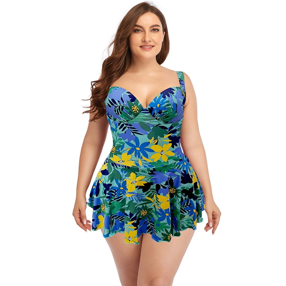1000px x 1000px - One Piece Floral Print Swimsuit for Women High Neck Short Bathing Suit Plus  Size 2XL - Walmart.com