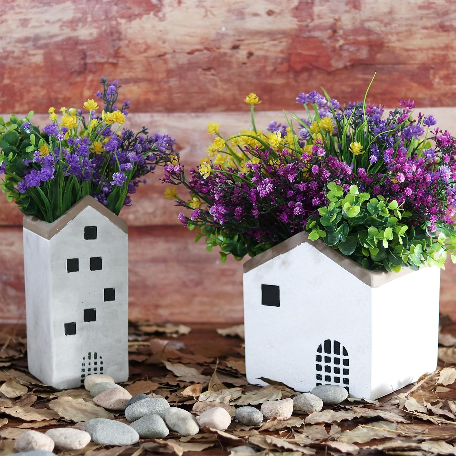 Artificial Fake Flowers, UV Resistant Faux Flowers Arrangement, Fake Plants Greenery Shrubs for Indoor Outdoors, Home Garden Patio, Porch, Hanging Planter, Window Box Farmhouse (12pcs Multi-color 3)