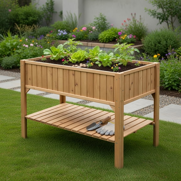 Topcobe Wooden Elevated Planter Box Shelf Suitable for Garden Use, Raised Beds for Yard Garden, Planters for Outdoor Plants