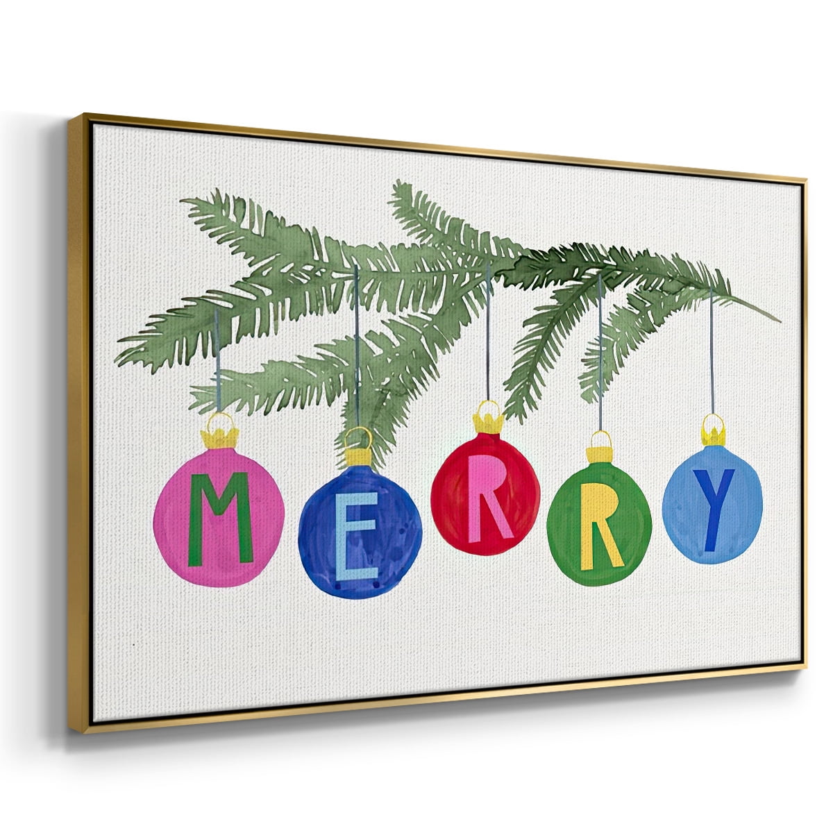 Colorful Christmas Collection A - Framed Gallery Wrapped Holiday Canvas - 27 x 41 - Gold Frame