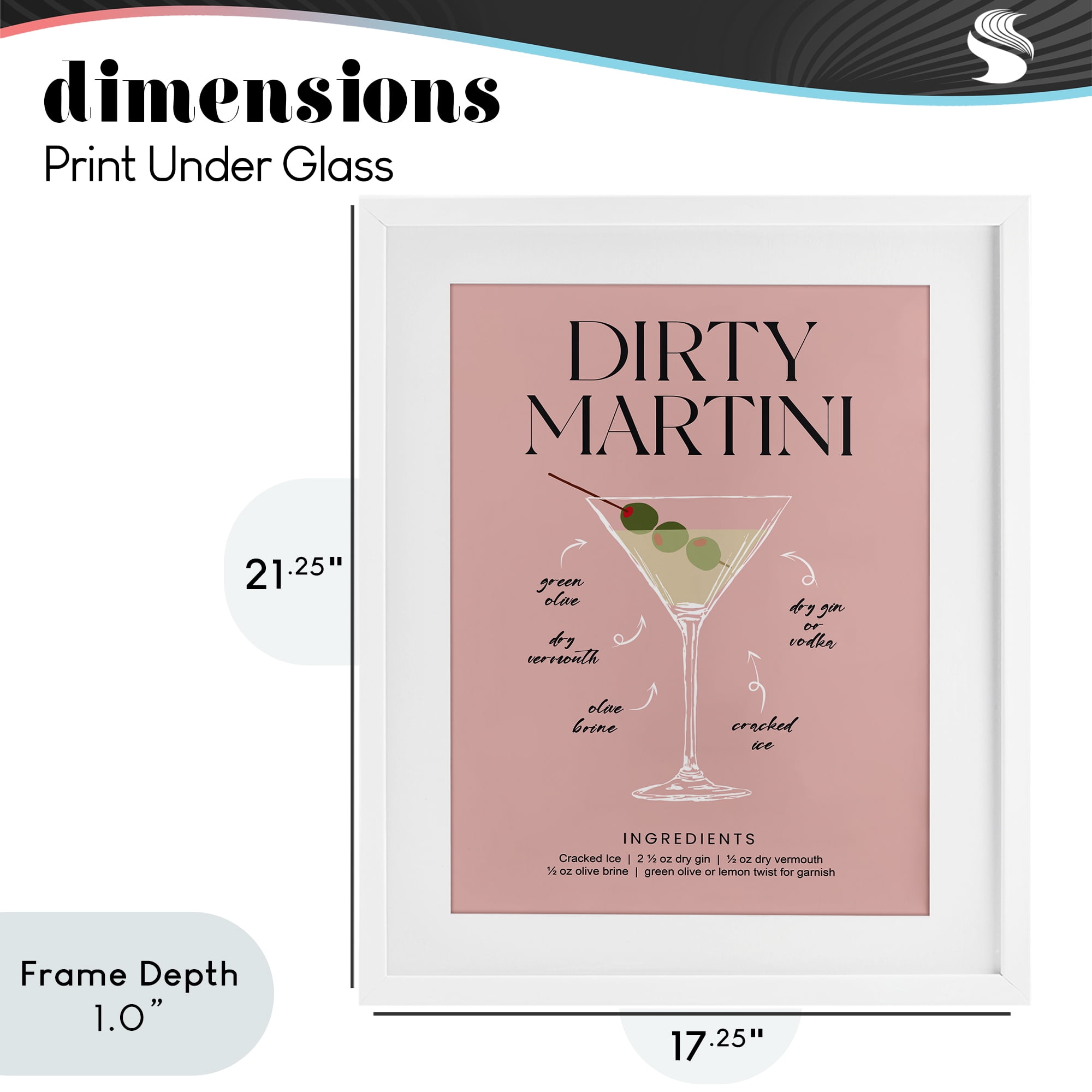 Stupell Industries Dirty Martini Pink Recipe White Framed Print Under Glass, design by Lettered and Lined