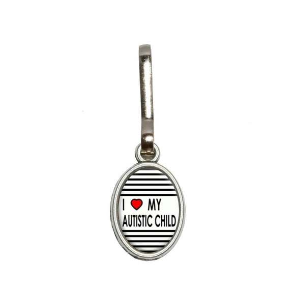 I Love Heart My Autistic Child Oval Zipper Pull