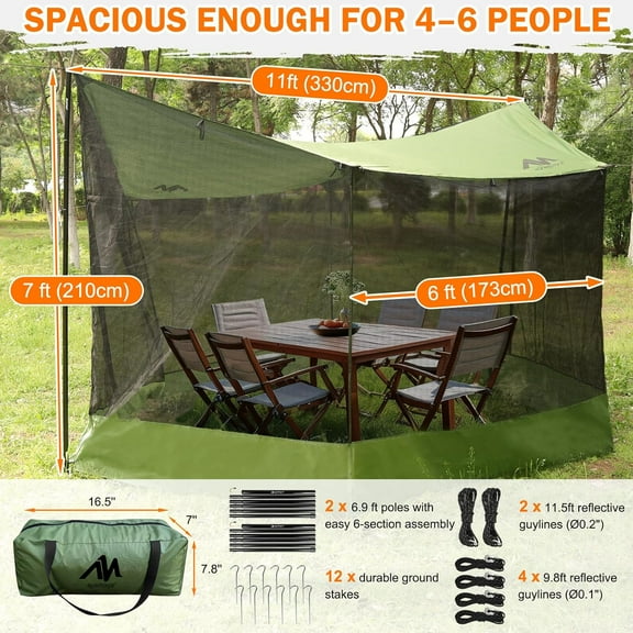 Large 18 x 11 FT Camping Tarp with Mosquito Net, Portable Hammock Tent Rainfly for Picnics, Backyards, Backpacking, Camping