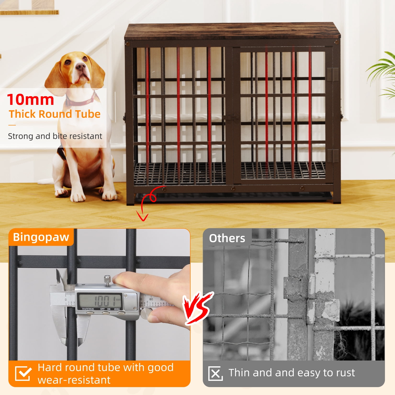 Bingopaw Triple Door Wooden Dog Crate Indoor, Black, Medium, Removable Tray, 30.91"L x 22.24"W x 25.59"H