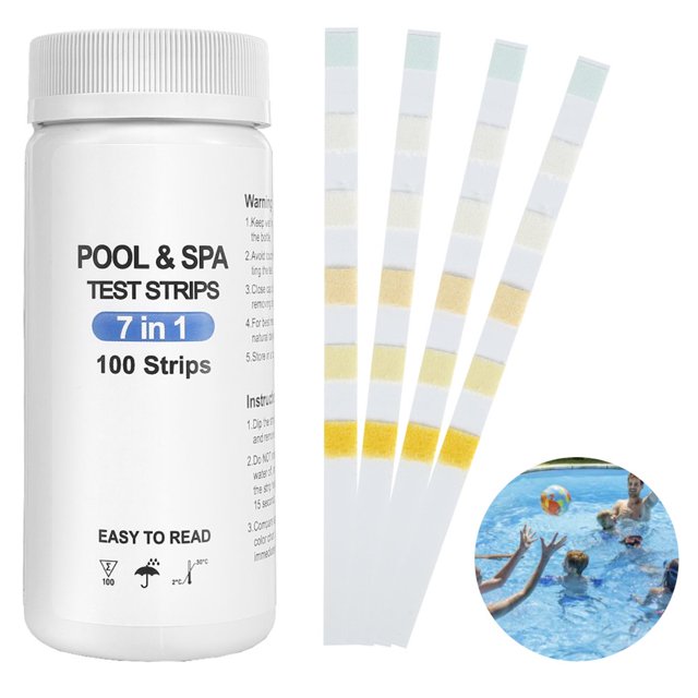 100Pcs Pool and Spa Test Strips 7- in-1 Water Hot Tub PH Pool Test Strips Quick and Easy to Detect Spa Test Strips Paper PH Tester Water Test Kit for Swimming Pool Spas Bathtubs Hot Tubs