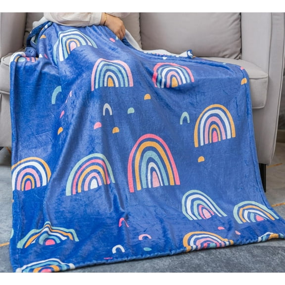 Rainbow Blanket Super Soft Colorful Pride Throw Blanket for Girls Rainbows Gifts for Kids Rainbow Lovers Blue Rainbow Door Flannel Fleece Girly Blanket (50"x60")
