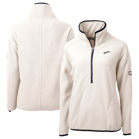 Women's Cutter & Buck Cream San Diego Padres Cooperstown Collection Cascade Eco Sherpa Fleece Half-Zip Pullover Jacket