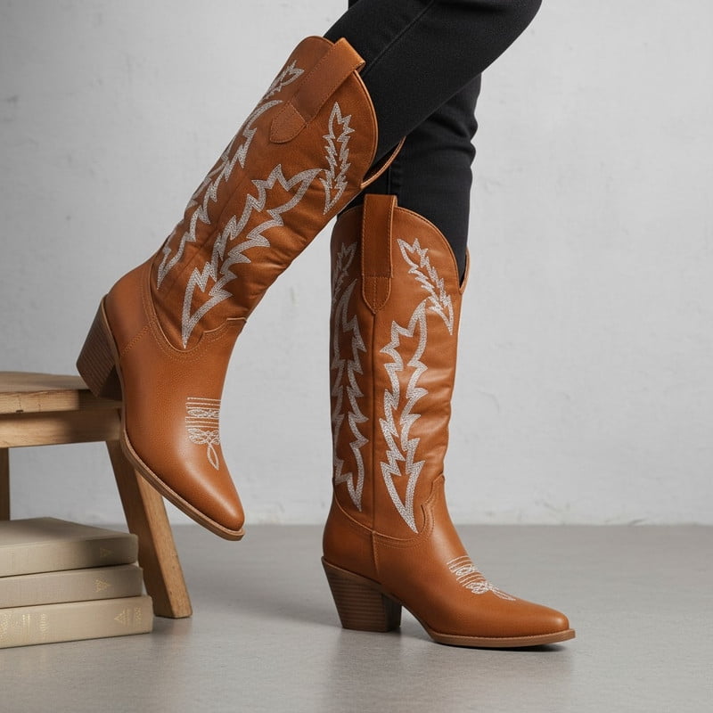 Women’s Embroidery Stacked Heel Western Boots
