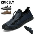 thumbnail image 2 of Men’s Casual Shoes For Men's Leather Loafers Summer Shoes Leather Breathable Outdoor Casual Shoe Beach Sport Hiking Work Male Brown Grey navy blue, 2 of 5