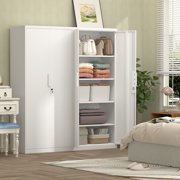 Marcree 71''H Metal Storage Cabinet for Garage, White Steel Cabinet with Doors and 4 Shelves,Tool Organizer for Garage Systems Storage Lockable File Storage for Home Office, Classroom