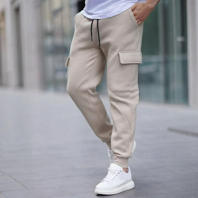 Ceisia Men Solid Color Loose Casual Pants Elastic Waist Drawstring Sports Gift Work Trousers