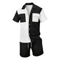 thumbnail image 4 of Men Summer Casual Short Sets Contrast Short Sleeve Button Down Shirt And Shorts Set 2 Piece Outfits Tracksuit Vacation Sets for Men Black L, 4 of 9