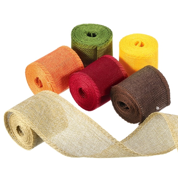 Uxcell Burlap Wired Ribbons, 2.4inch x 3yards Natural Burlap Weave Ribbon for Home Decor Wreath, Multicolor,6pcs
