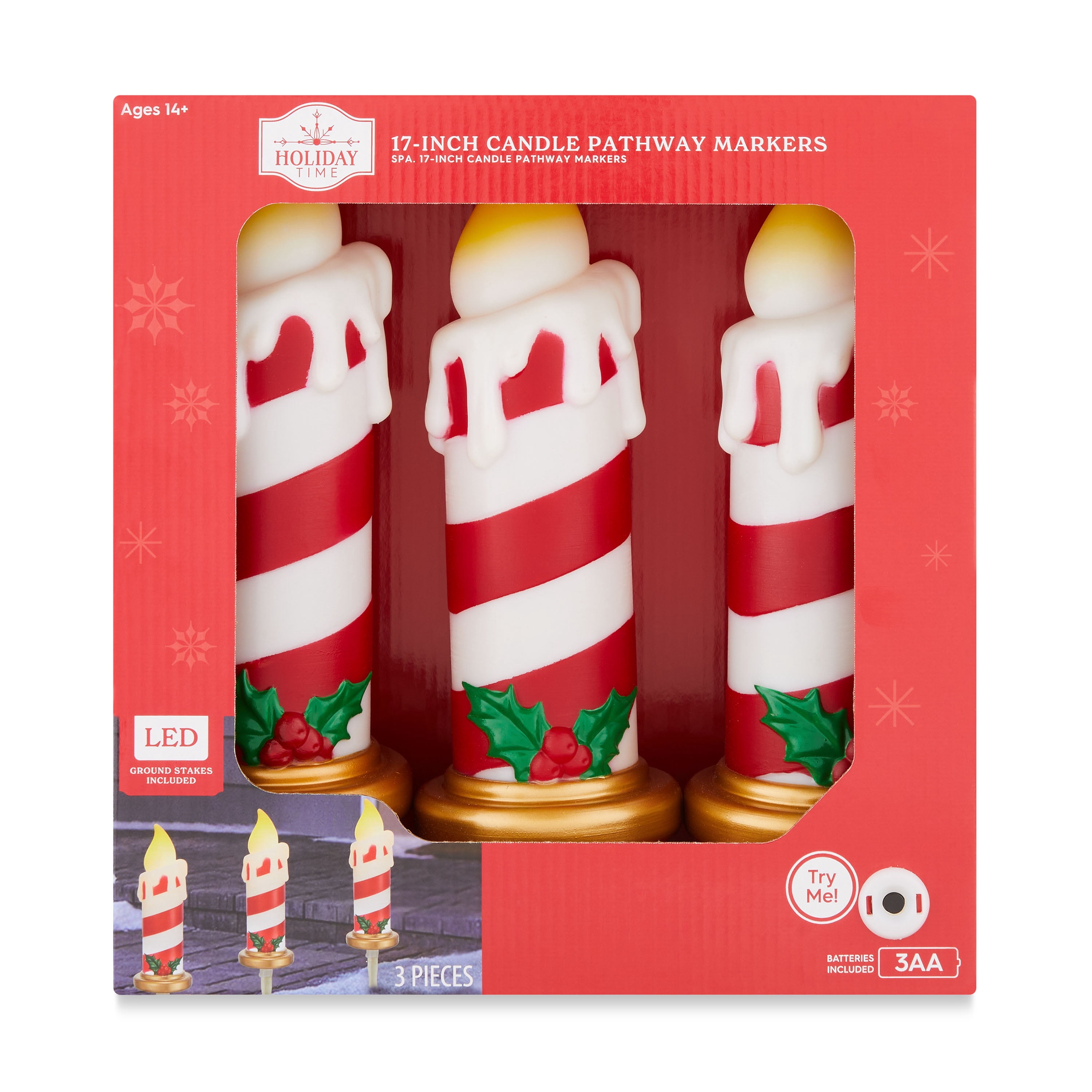 Light-Up Christmas Candle Pathway Lights, Multicolor, 17", Set of 3, by Holiday Time