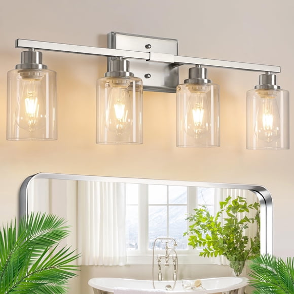 Luminaria de baño Ascher de 4 luces, níquel cepillado, 65 cm, 120 V