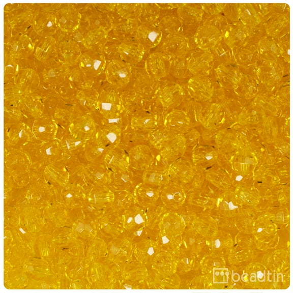 BeadTin Dark Yellow Transparent 6mm Faceted Round Craft Beads (600pcs)