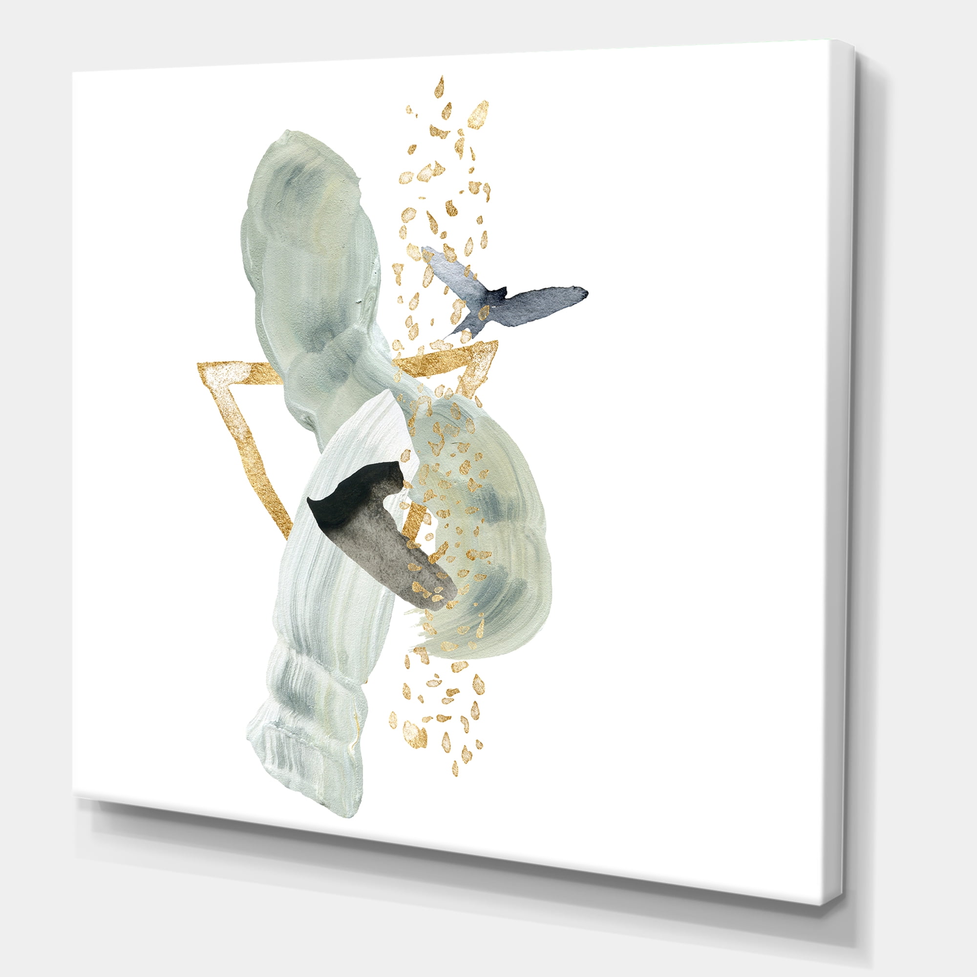 Designart ' Abstract Golden Mountain With Bird and Moon ' Modern Canvas Wall Art Print