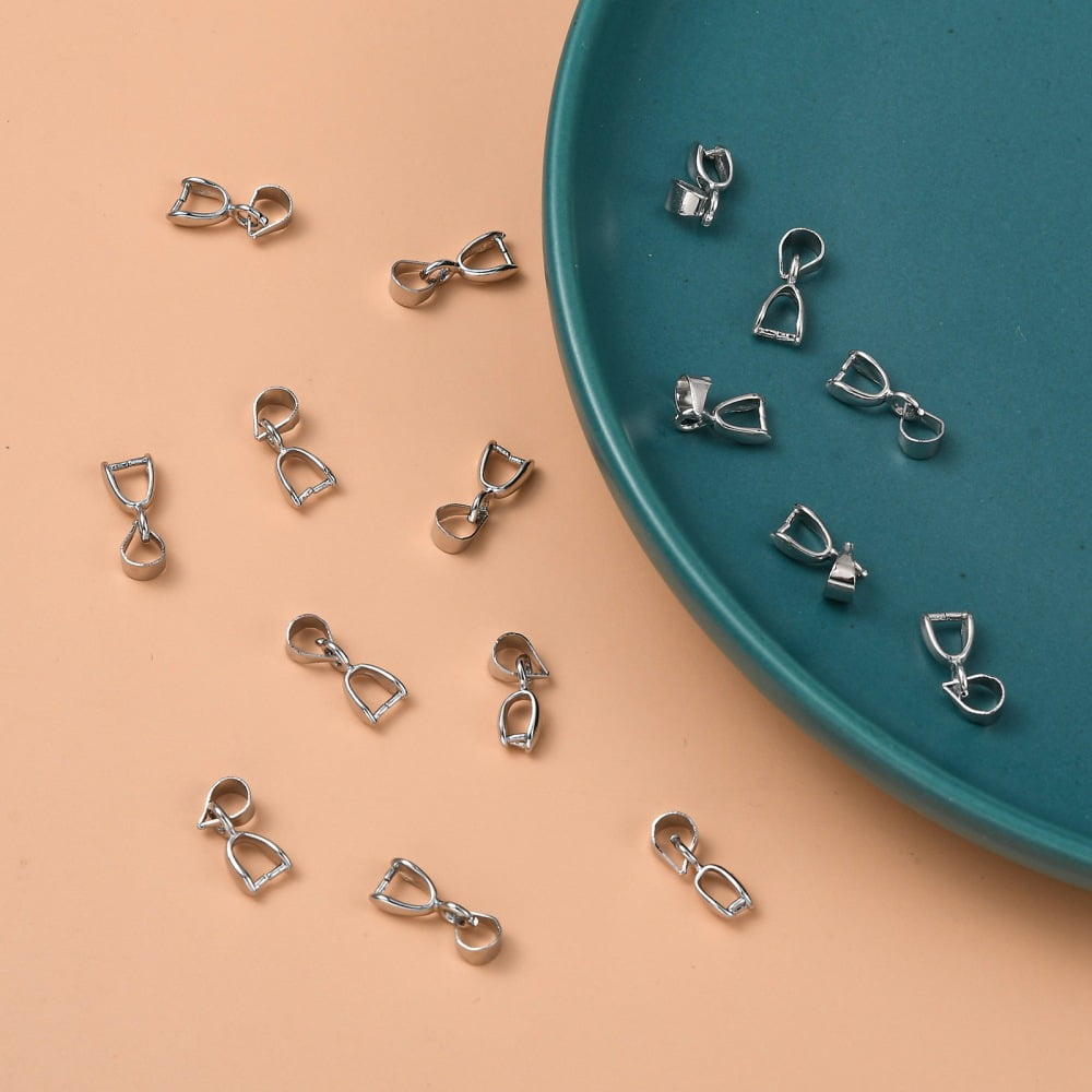 Grade AA Brass Ice Pick Pinch Bails for Pendant Making Cadmium Free & Nickel Free & Lead Free Platinum 9.8x6x3mm Hole: 4x3mm Pin: 0.5mm