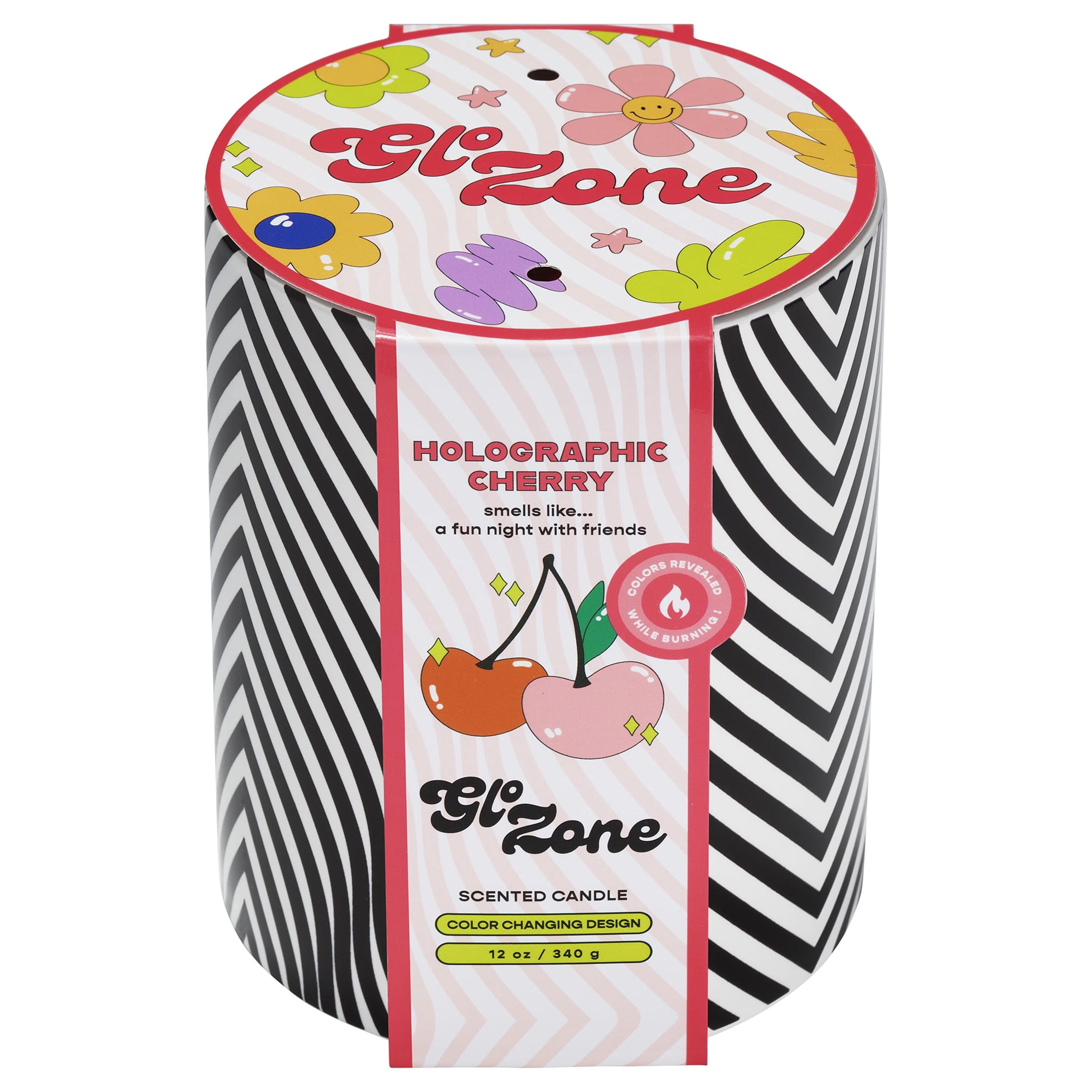 Glo Zone Color-Changing Scented Ceramic Christmas Holiday Candle, Holographic Cherry, 12 oz