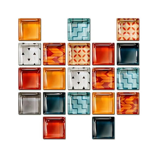 Wosthever Adhesivo de pared de mosaico de 10 piezas, adorno para habitación del hogar, pegatina de azulejo 3D, accesorio de diseño de escena, Decoración del hogar Vistoso 10*10*20 piezas