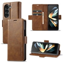 ELEHOLD Luxury Wallet Case for Samsung Galaxy Z Fold 5, Magnetic PU Leather RFID Blocking Card Slots Kickstand Shockproof Protection Cover for Galaxy Z Fold 5,Brown