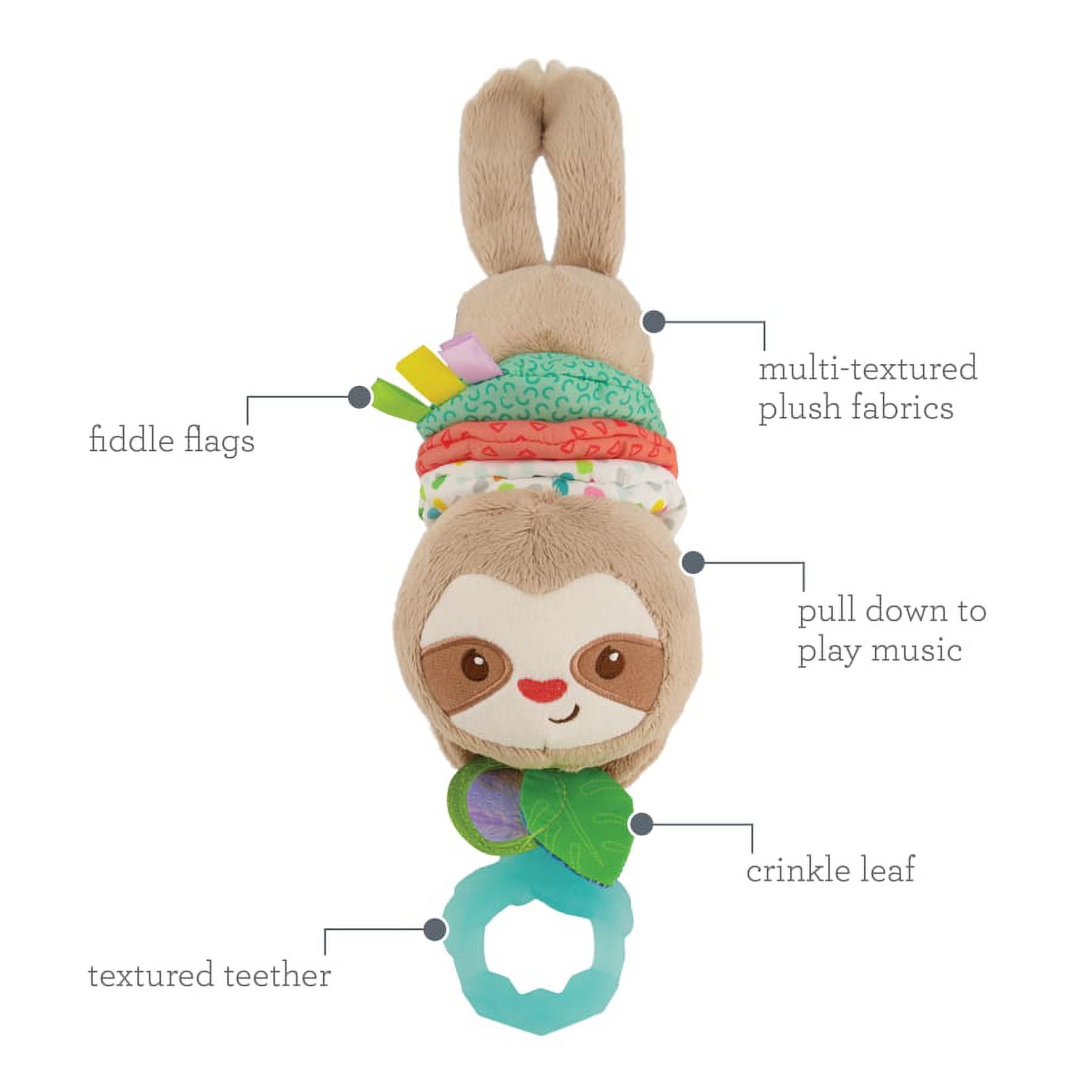 Infantino Music & Motion Pulldown Sloth, Hanging Plush Toy, BPA-Free Teether for Babies 0+ Months