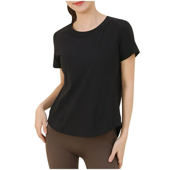 JUUYY Women's Moisture Wicking T-Shirt Short Sleeve Breathable Shirts Gym Workout Athletic Yoga Tops Crew Neck Tees Black S