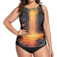thumbnail image 4 of Women's Printed Tankini Top - High Elasticity Slim-Fit Swimsuit with Removable Straps & Cups, Perfect for Beach & Pool Parties，A Forest, 4 of 7
