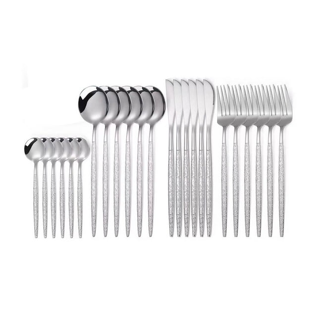 SDNall Steak Knife Set, Stainless Steel Table, Stainless Steel Cutlery Set - 30 Piece Steak Knife Fork and Spoon Set for Durable Dining Experience, Spoons and Forks Set