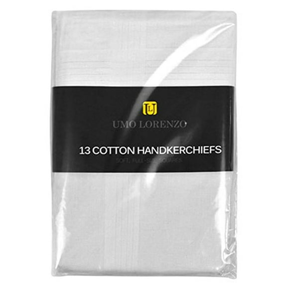 Umo Lorenzo Durable Solid Print Cotton Men's Handkerchiefs, White, (13 Pack)