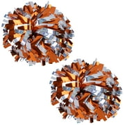 Holographic Cheer Pom Poms Cheerleading Cheerleader Gear 2 piece 1 pair(Orange/Silver)