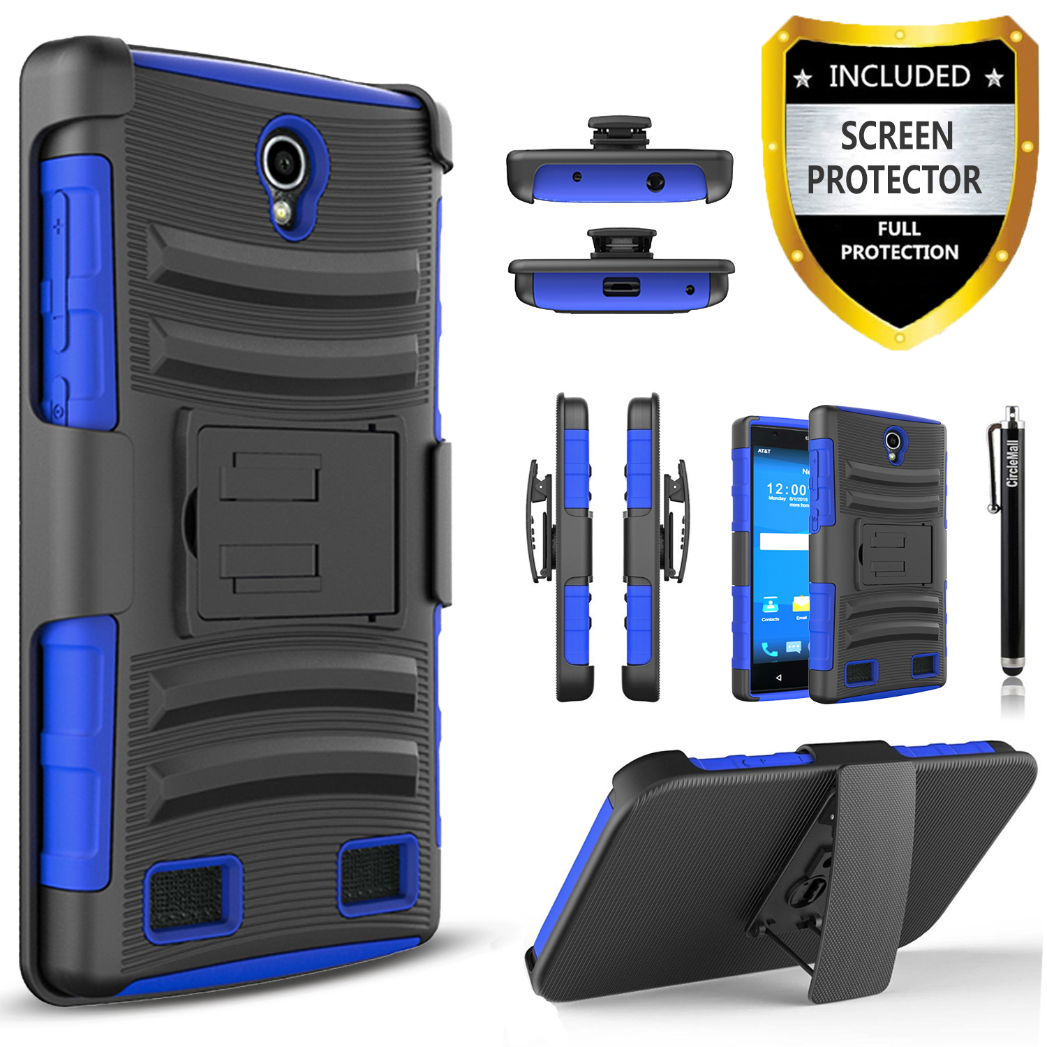 ZTE Zmax 2 Case, Dual Layers [Combo Holster] Case And Built-In Kickstand Bundled with [Premium Screen Protector] Hybird Shockproof And Circlemalls Stylus Pen (Blue) - image 1 of 7