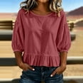 thumbnail image 2 of Women's Puff Half Sleeve Peplum Tops Loose Fit Blouse Casual Work Business Summer Shirts Keyhole Back Tie Neck, 2 of 5