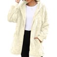 thumbnail image 2 of CharmCyan Women's Fashionable Casual Warm Thick Checkered Plush Mid-length Elegant Button And Zipper Cardigan Coat Beige L, 2 of 2
