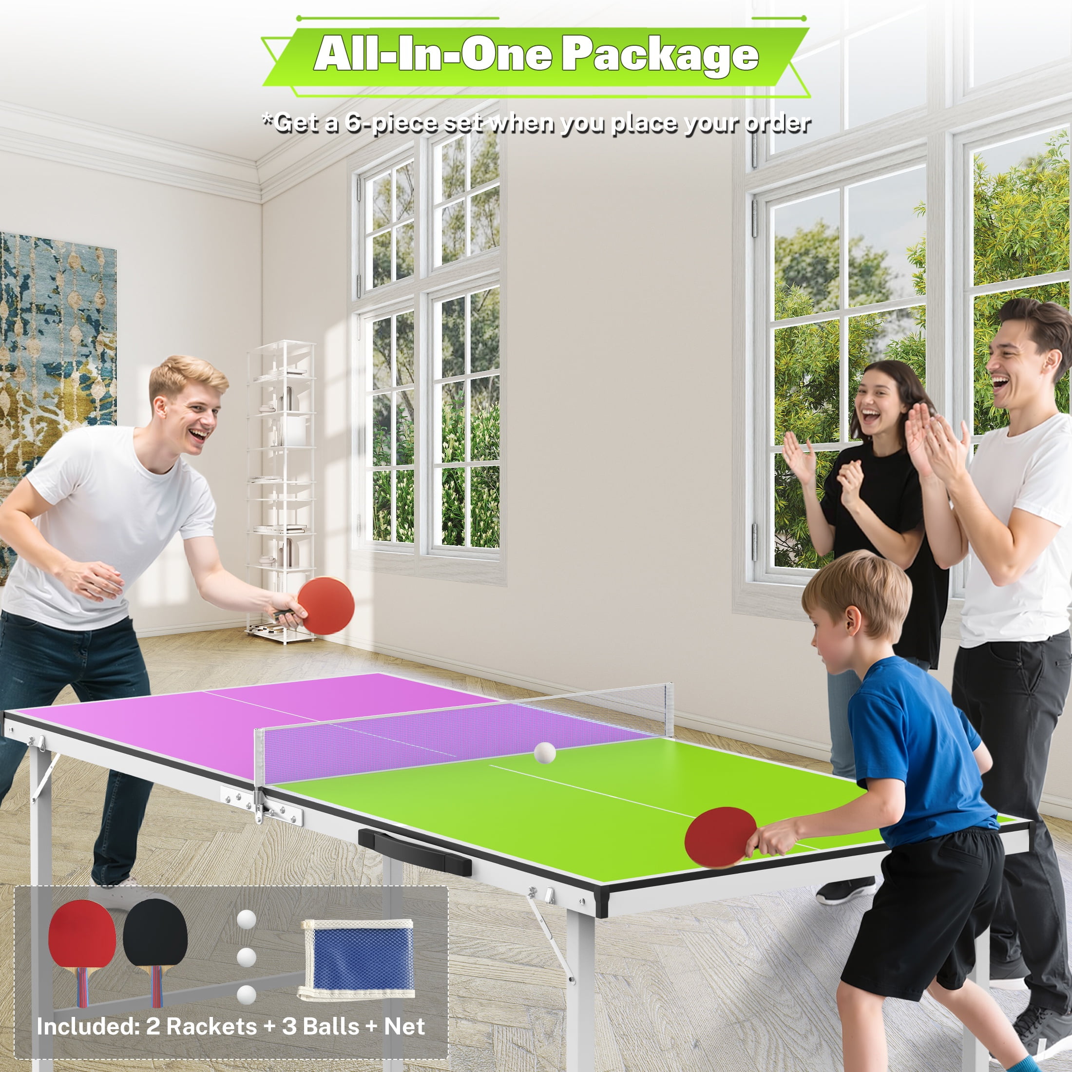 5ft Mid-Size Table Tennis Table Foldable, Portable Ping Pong Table Set for Indoor & Outdoor Games, SEGMART High-Performance Ping Pong Paddle 2 Player Set, Easy Assembly and Adujstable Ping Pong Table