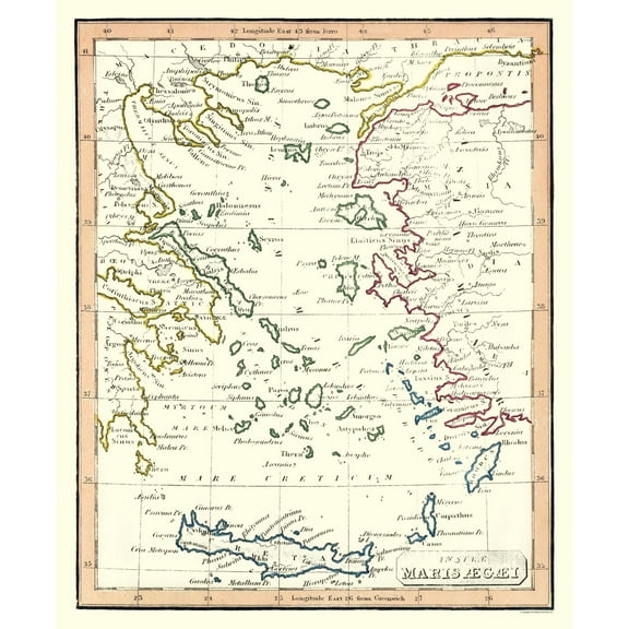 Historic Map - Aegean Islands Europe - Fenner 1830 - Vintage Wall Art