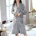 thumbnail image 2 of Lovskoo 2024 Flannel Bathrobe for Women Winter Warm Solid Color Strap Pocket Sleepwear Nightgown Loungewear Gray, 2 of 9