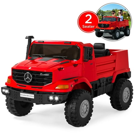 24v Air - Best Choice Products Kids 24V 2-Seater Officially Licensed Mercedes-Benz Zetros Ride-On SUV Car Truck Toy w/ 3.7 MPH Max, LED Headlights, FM Radio, Trunk Storage, AUX Port, Horn, Sounds - Red