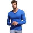 thumbnail image 3 of Zaldita Mens Muscle Gym Workout Athletic Shirt V-Neck Long Sleeve Undershirts Solid Color T-Shirt Blue 3XL, 3 of 5